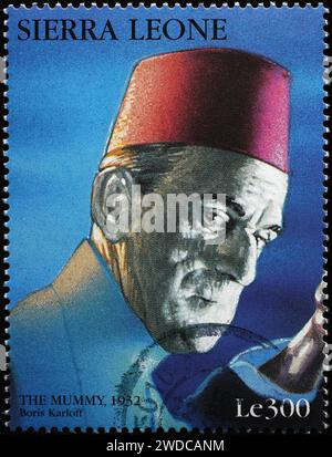 Boris Karloff in 'The Mummy' on postage stamp Stock Photo