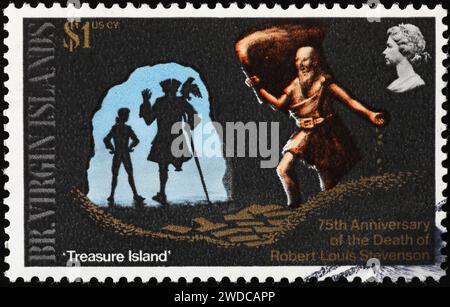 Celebration of novel 'Treasure island' on postage stamp Stock Photo
