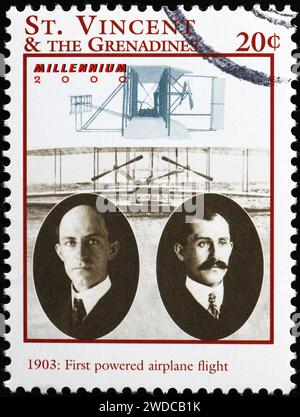 First powered airplane flight of 1903 on postage stamp Stock Photo