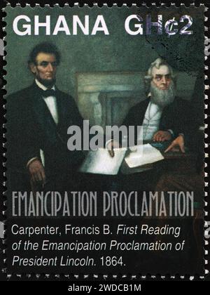 First reading of the emancipation proclamation on postage stamp Stock Photo