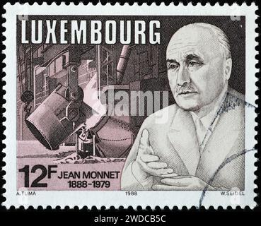 Jean Monnet on postage stamp of Luxembourg Stock Photo