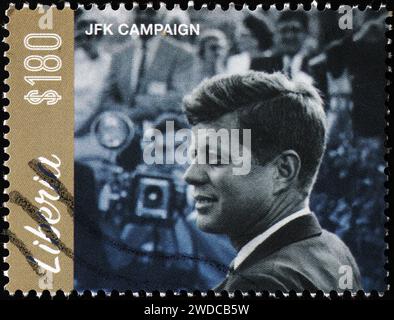John Kennedy during his campaign to be elected president on stamp Stock Photo