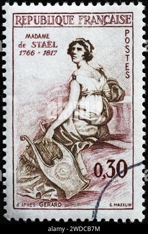 Madame de Stael on ancient french postage stamp Stock Photo