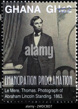 Photograph of Abraham Lincoln standing on postage stamp Stock Photo