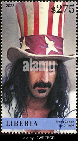 Portrait of Frank Zappa on postage stamp of Liberia Stock Photo