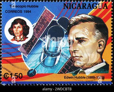 Scientist Edwin Hubble on postage stamp Stock Photo