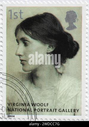 Virginia Woolf from the National Portrait Gallery on postage stamp Stock Photo