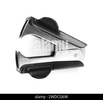 One black staple remover isolated on white, top view Stock Photo