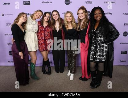 Park City, USA. 18th Jan, 2024. Faith Glasgow, Brooke Taylor, Cecila Bartin, Anna Chellis, Emily Worthmore, Maddie Rowan and Tochi Ihekona arriving to the “Girls State” premiere during the 2024 Sundance Film Festival held at the Eccles Center Theatre on January 18, 2024 in Park City, Utah. © JPA/AFF-USA.com Credit: AFF/Alamy Live News Stock Photo