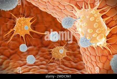 Natural killer T cells attacking cancer cells, illustration Stock Photo ...
