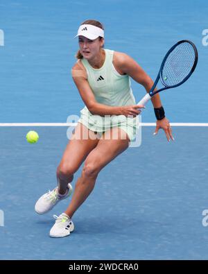 Melbourne, Australia. 20th Jan, 2024. ANNA KALINSKAYA of the Russian Federation in action against SLOANE STEPHENS of the USA on KIA Arena in a Women's Singles 3rd round match on day 7 of the 2024 Australian Open in Melbourne, Australia. Sydney Low/Cal Sport Media/Alamy Live News Stock Photo
