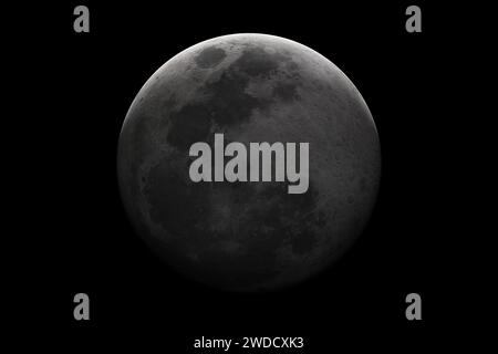 Isolated glowing moon on black background. Shadow passes across the moon Stock Photo
