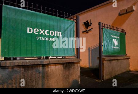 Galway, Ireland. 19th Jan, 2024. Branding at Dexcom Stadium in Galway prior to the start of the Investec Champions Cup round 4 match between Connacht and the Bristol Bears Credit: Don Soules/Alamy Live News Stock Photo