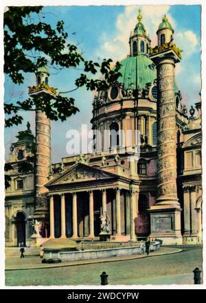 Antique colour postcard view of the Karlskirche, Vienna. Stock Photo