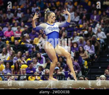 Baton Rouge, LA, USA. 19th Jan, 2024. Kentucky's Raena Worley competes on the balance beam during the NCAA woman's gymnastics meet between the Kentucky Wildcats and the LSU Tigers at the Pete Maravich Assembly Center in Baton Rouge, LA. Kyle Okita/CSM/Alamy Live News Stock Photo