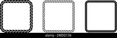 Set of rope frames. Squared cord border collection. Rectangular rope loop pack. Chain, braid or plait border bundle. Square design elements for decor, banner, poster, booklet. Vector decoration frames Stock Vector