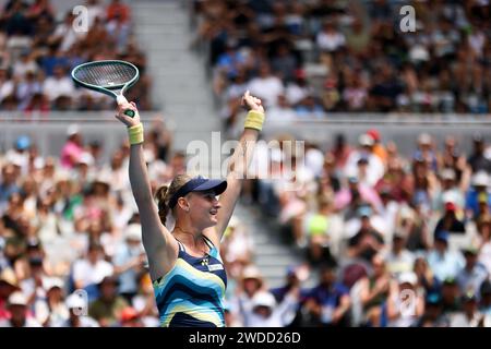 Melbourne, Victoria, Australia. 20th Jan, 2024. MELBOURNE, AUSTRALIA - JANUARY 20: Dayana Yastremska of Ukraine celebrates beating Emma Navarro of USA on Day 7 of the 2024 Australian Open at Melbourne Park on January 20, 2024 in Melbourne, Australia. (Credit Image: © Chris Putnam/ZUMA Press Wire) EDITORIAL USAGE ONLY! Not for Commercial USAGE! Stock Photo