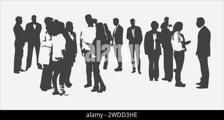 Corporate Conclave, Silhouettes of Business Titans Engaging in Discourse Stock Vector