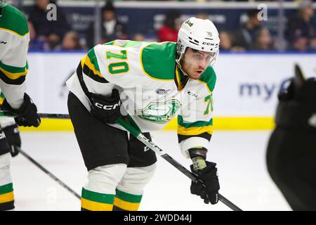 Barrie Canada 19th Jan 2024 Kitchener Ontario Canada Jan 19 2024 The London Knights Extend Their Winning Streak To 13 Games With A Win Over Kitchener Ruslan Gazizov70of The London Knights Editorial Only Credit Luke Durdaalamy Live News 2wdd44j 