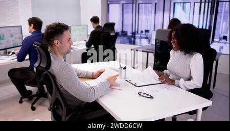 Job Interview. Business Manager Talking To Recruiter In Meeting Stock Photo