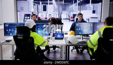 Engineer Operators Using Scada System At Industrial Plant Stock Photo
