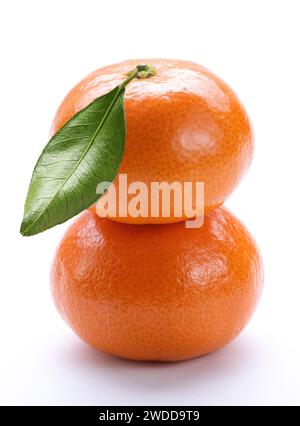 mandarine tangerine ripe and fresh with leaf in a group isolated white background Stock Photo
