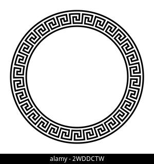 Meander circle frame with seamless Greek key pattern. Decorative border with Greek fret motif, constructed from continuous lines. Stock Photo