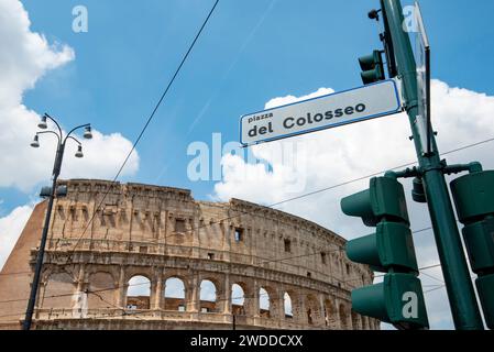 'Piazza del Colosseo' Street Sign - Rome - Italy Stock Photo
