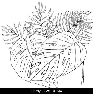 Vector composition with exotic leaves. Hand drawn illustration converted to vector. For printing on textiles, packaging, wallpaper and cards Stock Vector