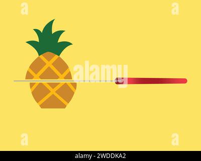 Knife cutting a pineapple in half Stock Vector