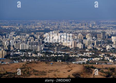 19 January 2024, Cityscape Skyline, Cityscape of Pune city view from Bopdev Ghat, Pune, Maharashtra, India. Stock Photo