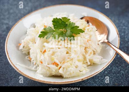 Sauerkraut - fermented cabbage with carrot  in the bowl Stock Photo