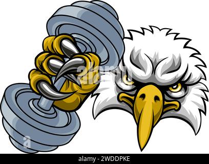 Eagle Hawk Bird Weight Lifting Dumbbell Gym Mascot Stock Vector