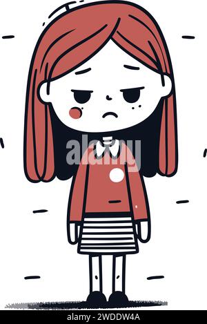 Cute cartoon girl crying. Vector illustration of sad little girl. Stock Vector