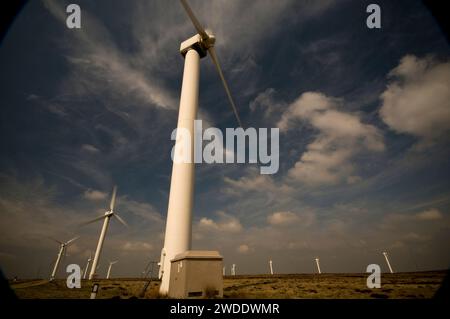 On shore wind turbines in the United Kingdom Stock Photo