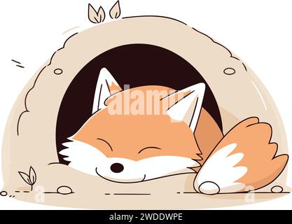 Cute fox sleeping in the dog house. Cartoon vector illustration. Stock Vector