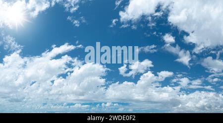 Stunning skyscape with cumulus clouds. Cloudy sky panorama. Stock Photo