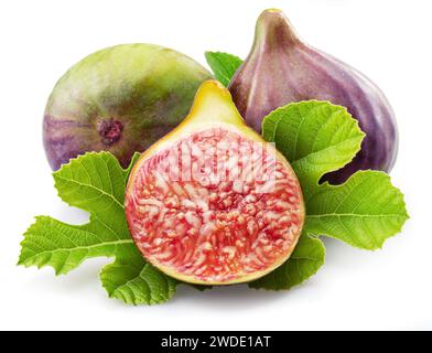 Fig fruits and slice of fig isolated on white background. Stock Photo