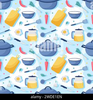 Cooking Equipment Seamless Pattern Design Illustration in Flat Cartoon Template Hand Drawn Stock Vector