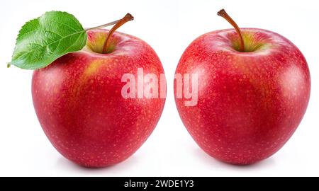 Two ripe perfect red apples isolated on white background. Stock Photo