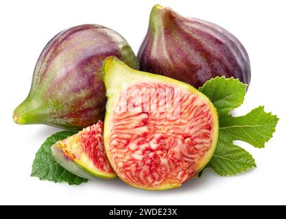 Fig fruits and slice of fig isolated on white background. Stock Photo