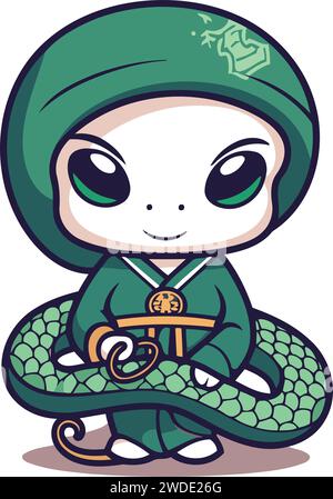 Cute japanese kawaii snake. Vector illustration. Stock Vector