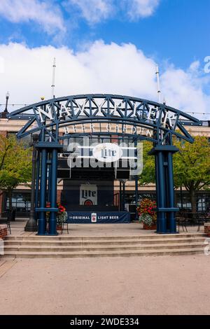 Navy Pier miller lite beer garden blue gate entrance Stock Photo