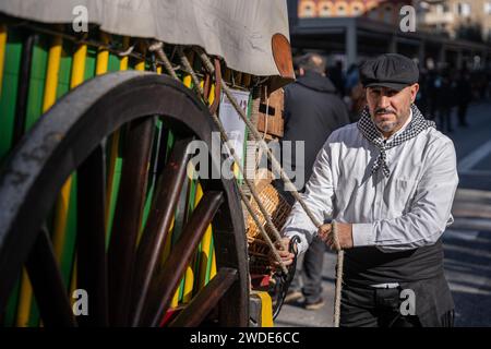 Barcelona, Barcelona, Spain. 20th Jan, 2024. Dozens of horse-drawn carriages participate in Els Tres Tombs during the traditional Sant Antoni festival in Barcelona. This is the first popular festival of the year in the city. (Credit Image: © Marc Asensio Clupes/ZUMA Press Wire) EDITORIAL USAGE ONLY! Not for Commercial USAGE! Credit: ZUMA Press, Inc./Alamy Live News Stock Photo