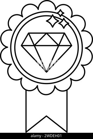 Exclusive benefits icon black and white - diamond in scalloped frame award with ribbon Stock Vector
