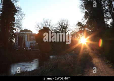 Town Wharf, on the Basingstoke Canal in Woking town centre, Surrey, UK Stock Photo