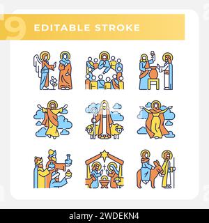 Biblical scenes RGB color icons set Stock Vector