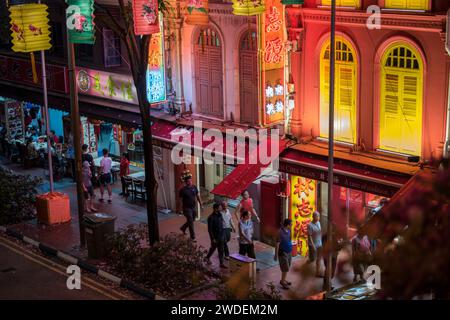 Singapore -April 20,2023: Chinatown in Singapore decorated with Chinese lanterns to celebrate Chinese New Year. Stock Photo