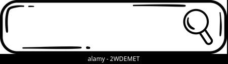 Hand Drawn Doodle Style Search Bar Illustration Black and White Research Rectangle Frame with rounded corners with Magnifier. Stock Vector