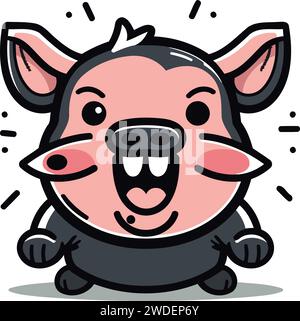 Funny Pig Cartoon Mascot Character Vector Illustration Isolated on White Background Stock Vector